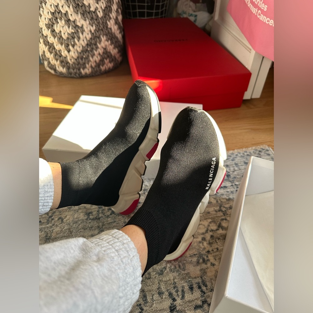 Balenciaga speed shoes. Size 38 EU. (Size 7.5 US) Black white and pink. - Picture 14 of 16
